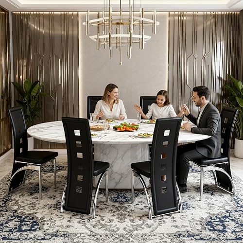 Miniatura 2 de Juego de 4 sillas de comedor modernas, juego de sillas de comedor negras, sillas de cocina tapizadas de piel sintética con patas de metal plateado,