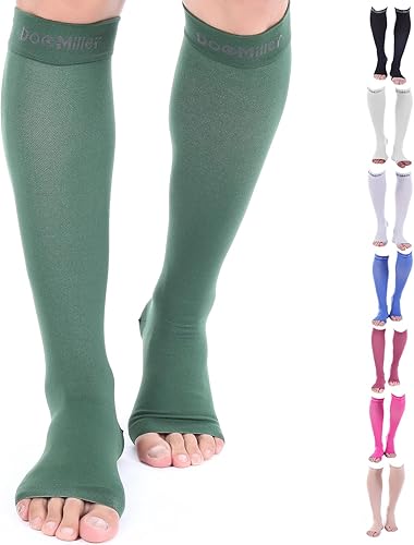 Doc Miller Calcetines de compresión de punta abierta para hombres y mujeres, 15-20 mmHg, recuperación de pantorrillas, grado médico, calcetines