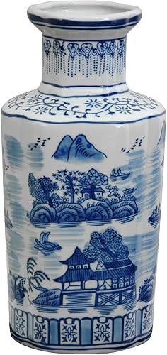 Red Lantern Jarrón de porcelana azul y blanco de 12 pulgadas