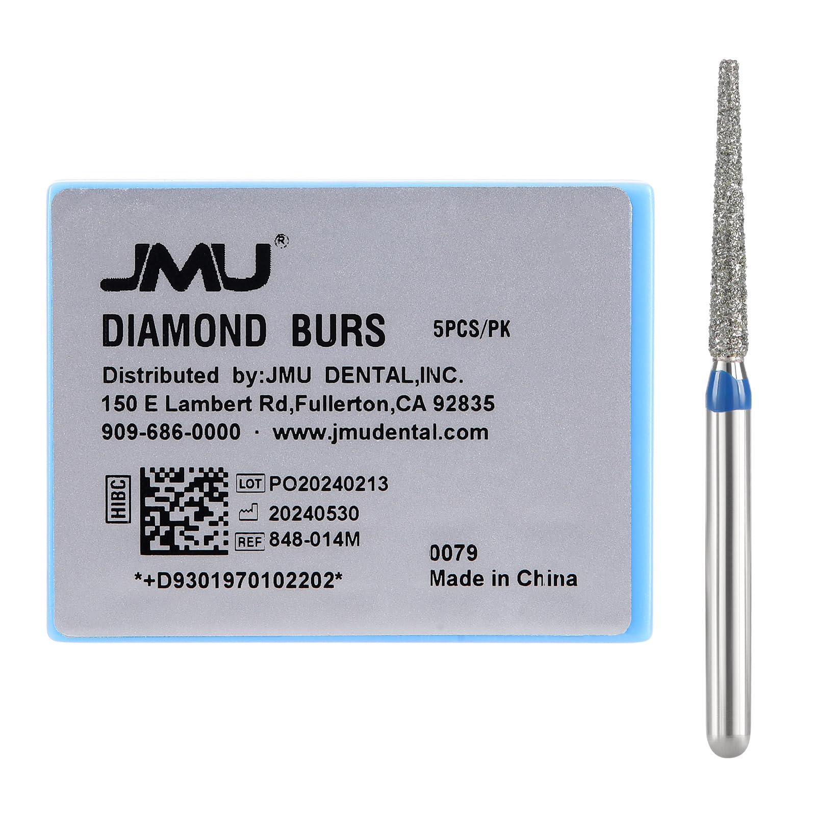 JMU Diamond Burs, FG 848-014M, Medium Grit, Flat End Taper, 5/Pk