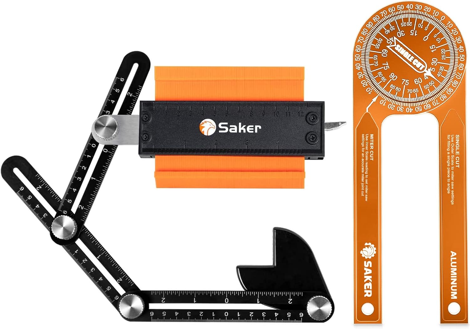 Saker Contour Gauge Profile Tool With Opening Locator+Saker Miter Saw Protractor(ORANGE)