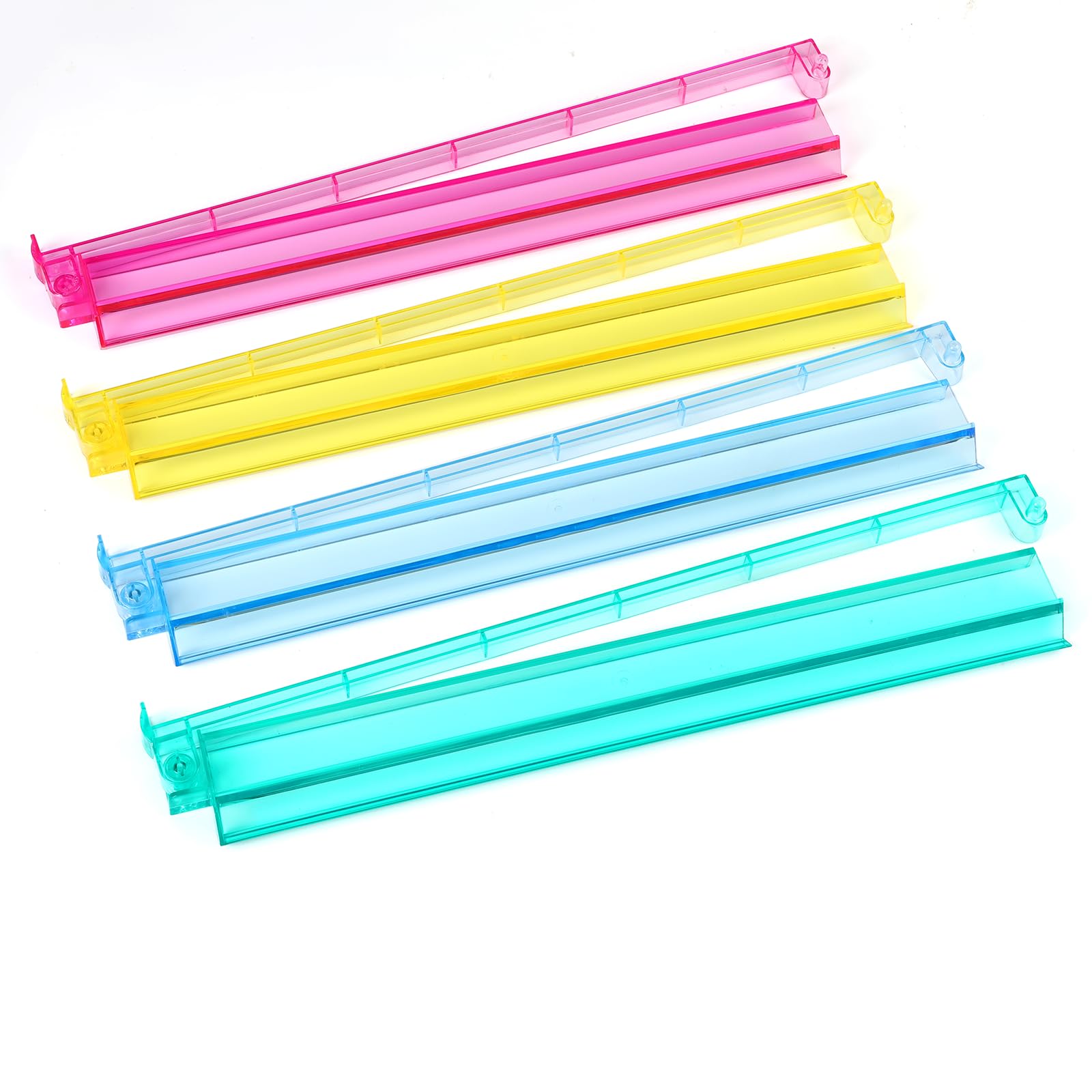 Mah Jongg All-in-One Tile Rack & Pusher - Set of 4 Clear Acrylic Mahjong Racks with Built-in Pushers - Modern American Majiang Tile Holders(Multi Color)