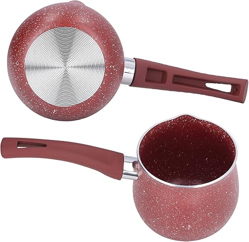 Miniatura 3 de Sartén para leche, 3.9 in de diámetro cacerola antiadherente con boquillas de vertido, sartén de aleación de aluminio, revestimiento interior, olla