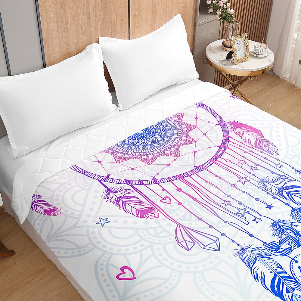 Colcha Reversible De Verano Con Estampado Atrapasueños 3D, 230x280 Cm, Relleno De Algodón - Naranja Bohemio