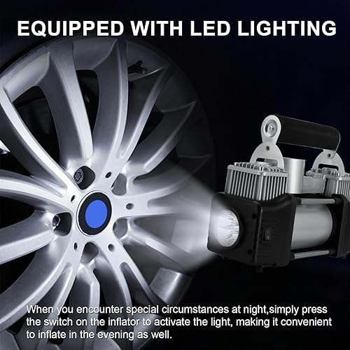 Miniatura 4 de Dromedary Bomba de inflado de neumáticos de coche eléctrico portátil de 12 V CC 150 psi, con caja de almacenamiento, cilindros dobles de 50 Lmin con