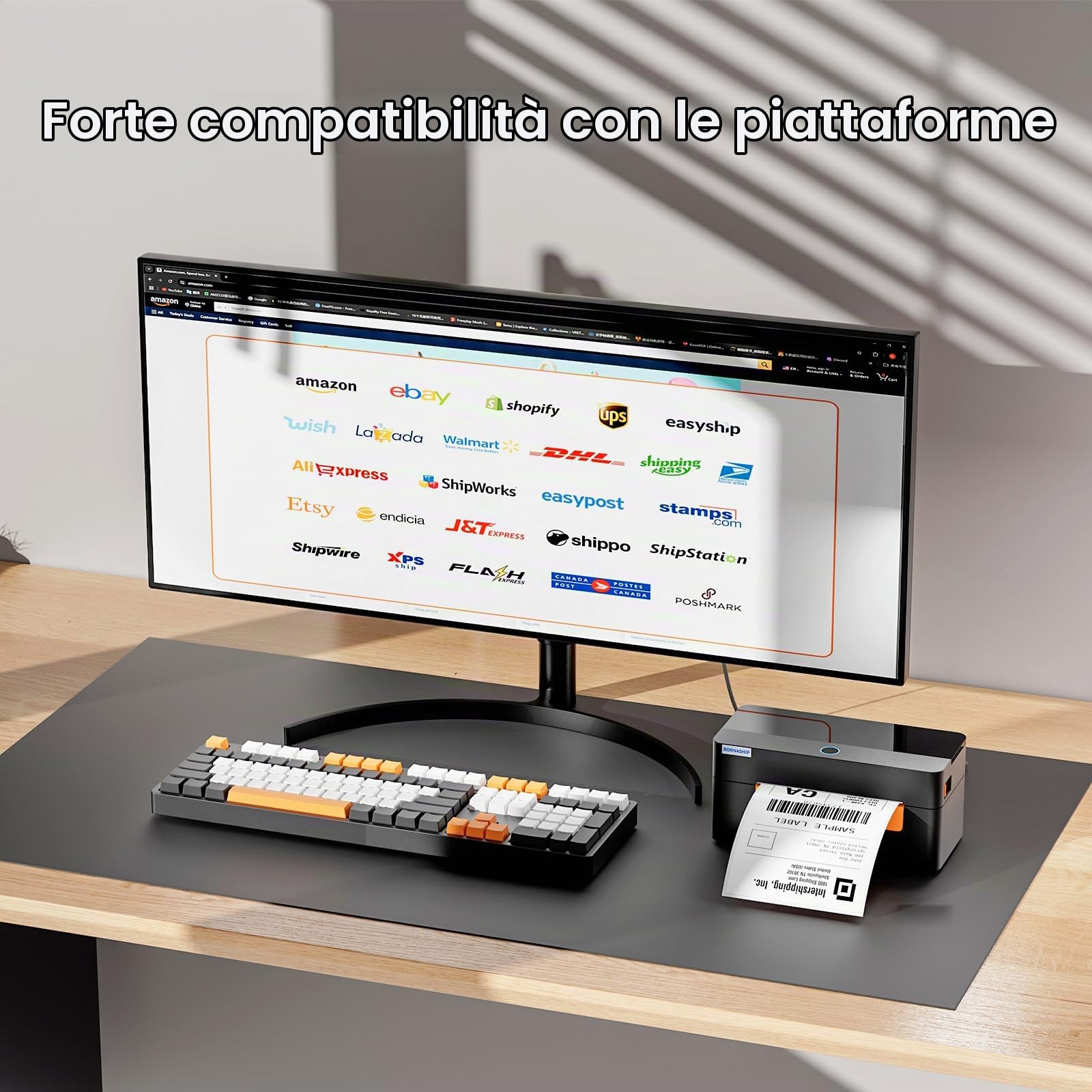 4x6 Stampante per etichette Bluetooth per spedizioni, stampante termica per etichette, compatibile con Etsy, Amazon, adatta per piccole imprese di trasporto, nero-arancione