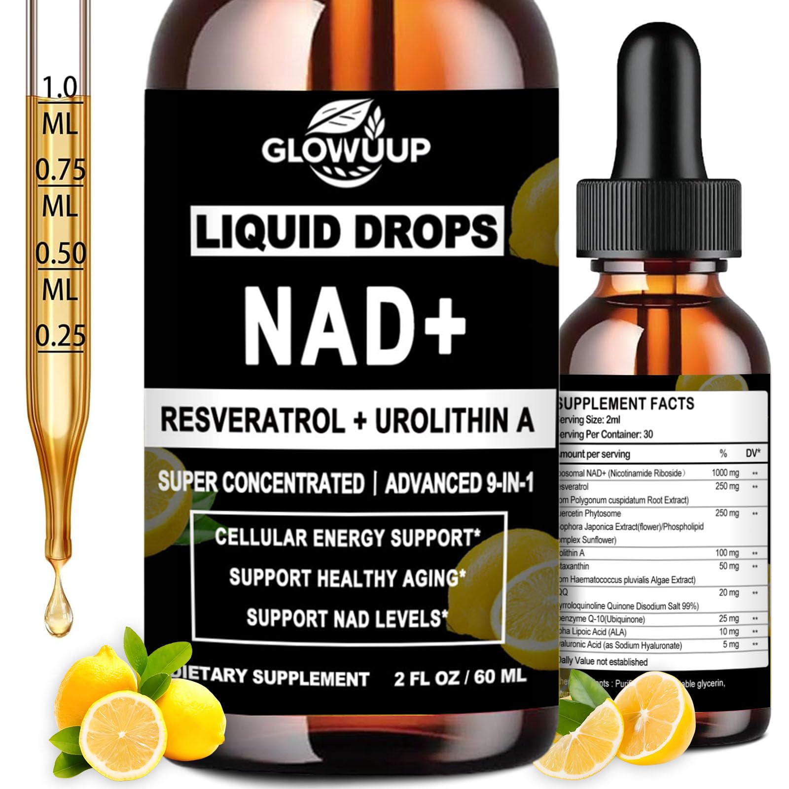 Liposomal NAD+ Liquid Drops with CoQ10 & Resveratrol for Maximum Anti-Aging and Energy