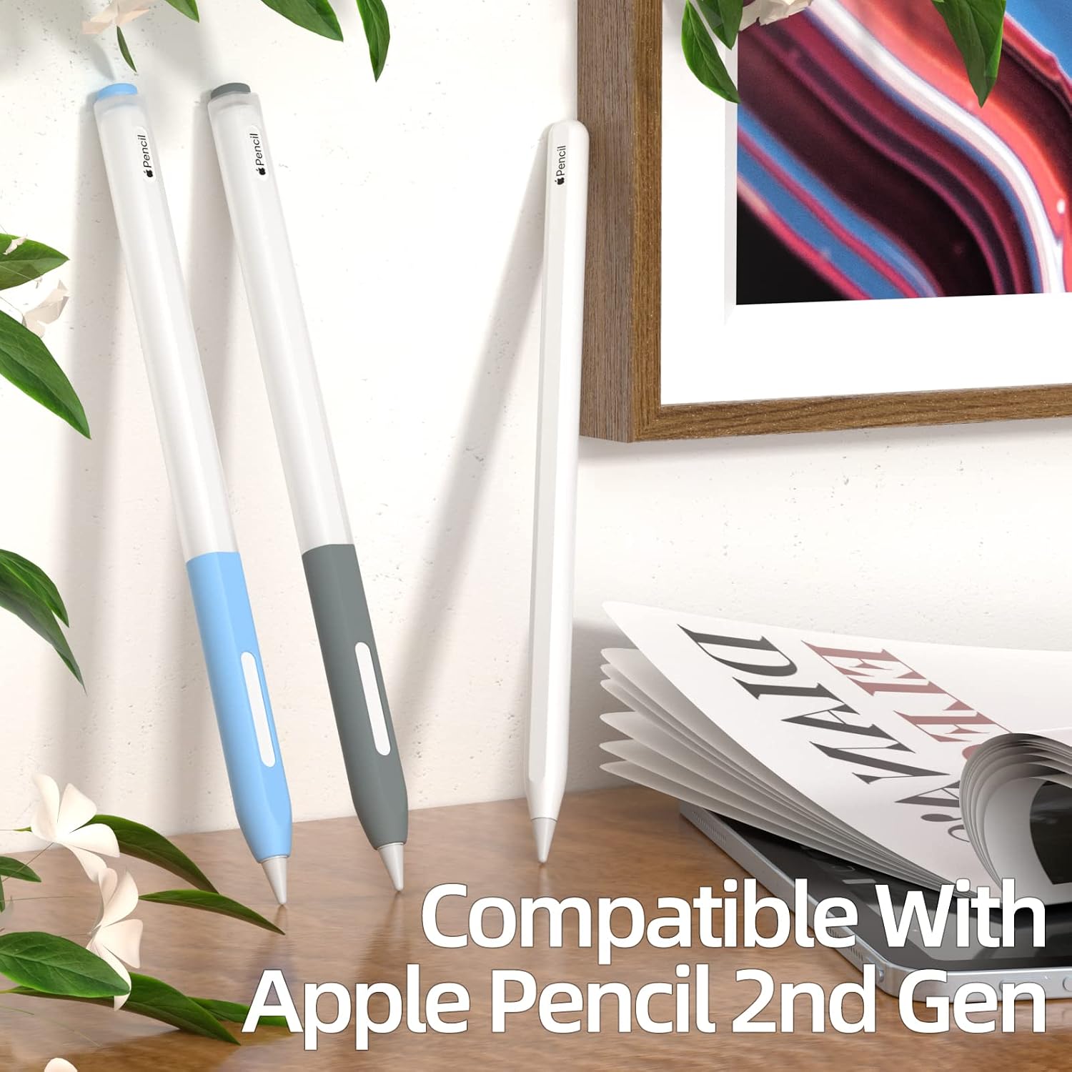 Compatible with Apple Pencil Pro/Apple Pencil 2nd Generation Case, 2 Pack Silicone Pencil Case, Supports Magnetic Charging and Double Click Function.(Sky Blue + Grey)