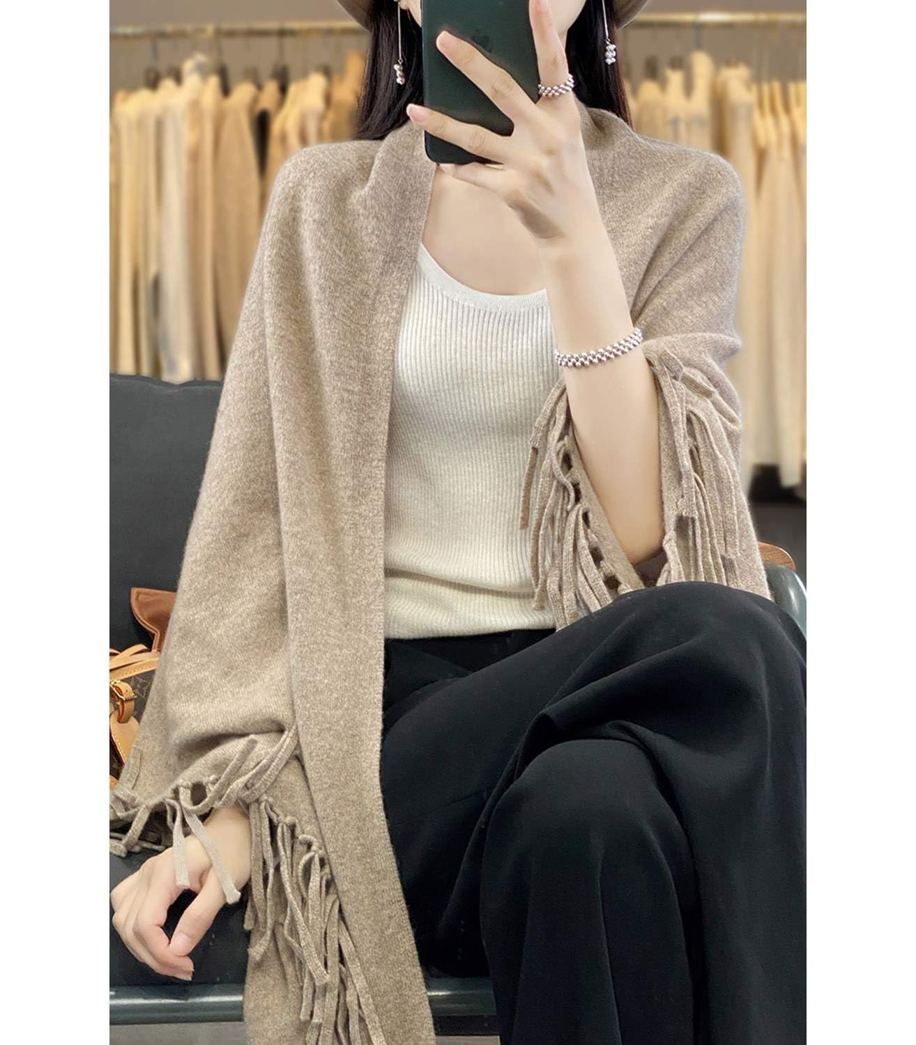 100% lana merino scialle avvolgere donna nappa poncho mantello cardigan autunno inverno allentato aperto maglione cappotto