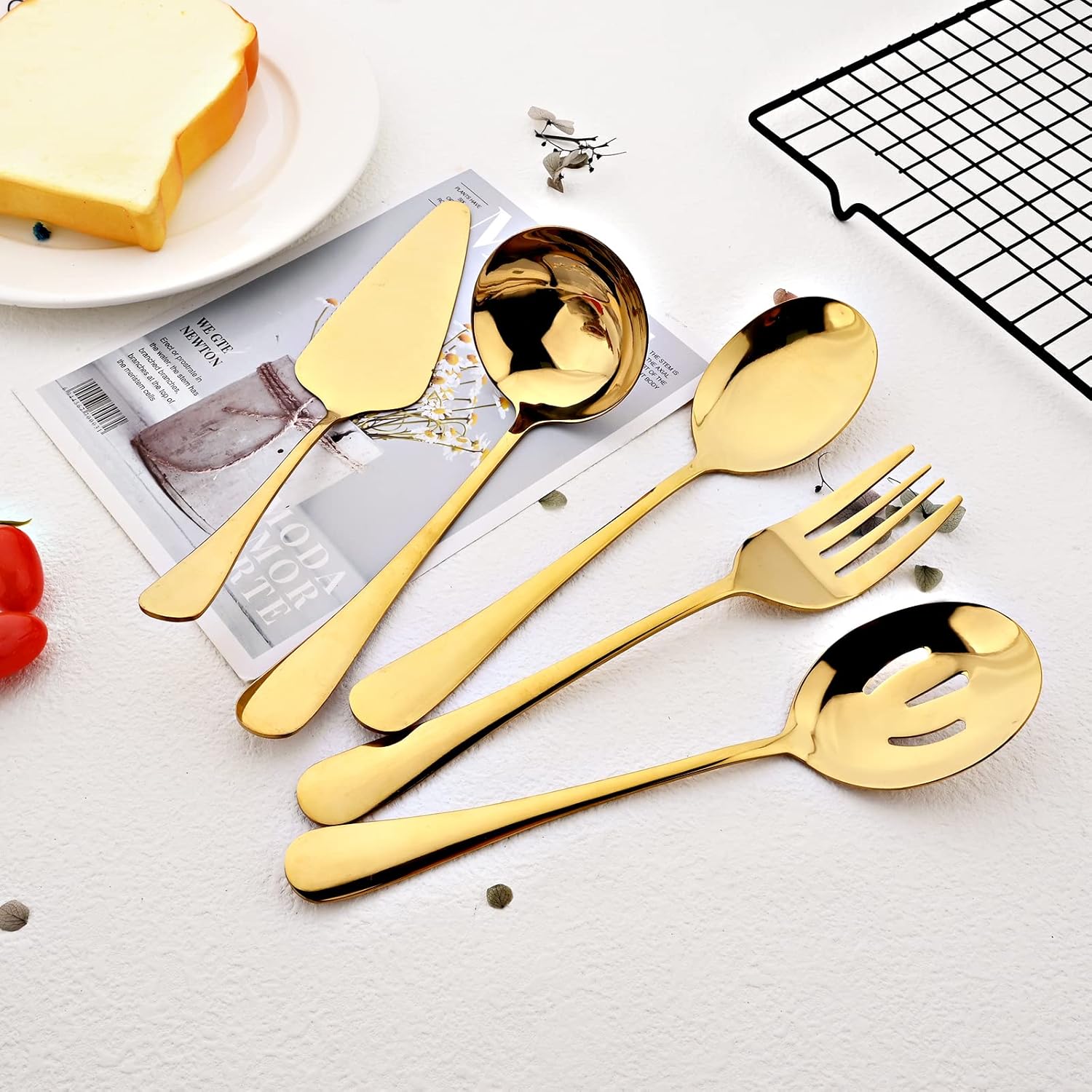 20pcs Hostess Basics Serving Utensils, Buffet Serving set, Stainless Steel Fork Tablespoons For Home Chef Commercial Use Buffet Breakfast Dinner Set - Mirror Gold
