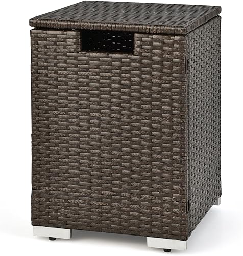 Tangkula Patiojoy - Cubierta de tanque de propano para exteriores, escondite de mimbre para fogatas de gas, caja de almacenamiento de tanque de 20