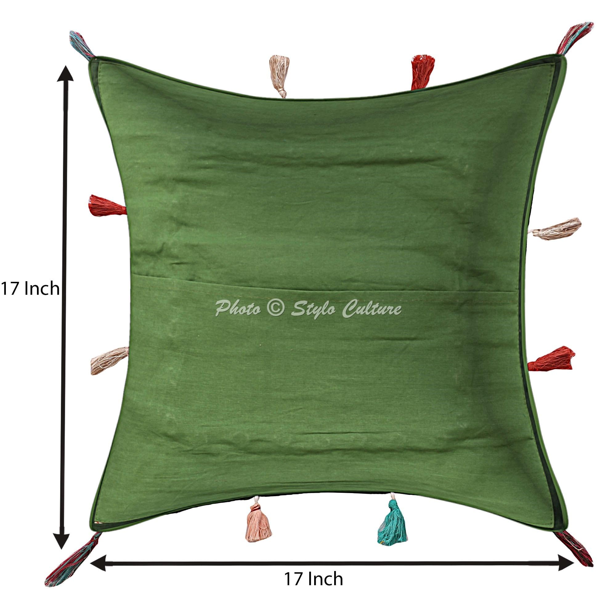 Indische Dekorativ Baumwolle Couch Kissenbezüge 43x43 cm Dunkelgrün Dekokissen Gesticktes Patchwork Schlafzimmer Sofa Kissen Bezüge Blumen Quadrat Kissenhullen - 4 STK.