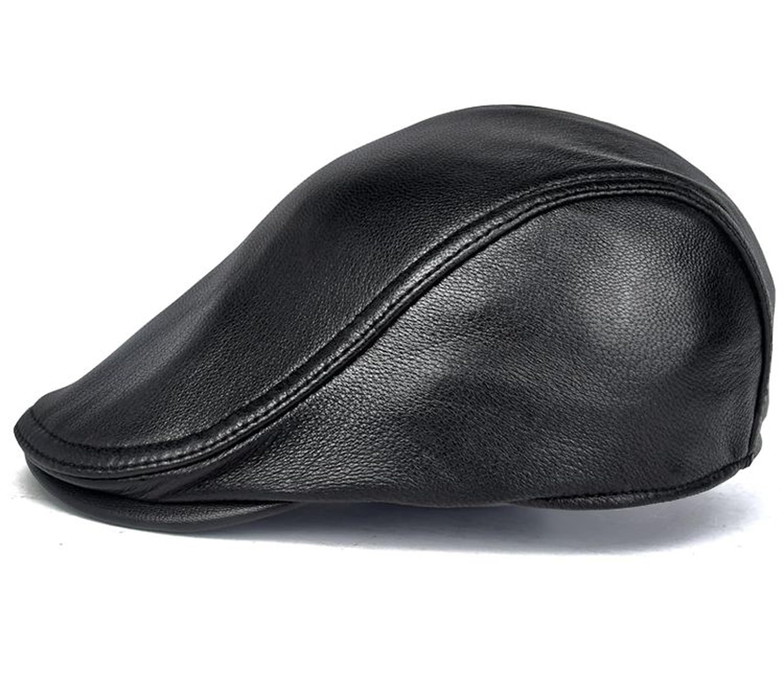 Berretto da Uomo in Vera Pelle Morbida, Cappello Piatto Regolabile in Montone, Ideale per Occasioni Formali, Informali e per L'Uso Quotidiano(55-56cm(21.65-22 in))