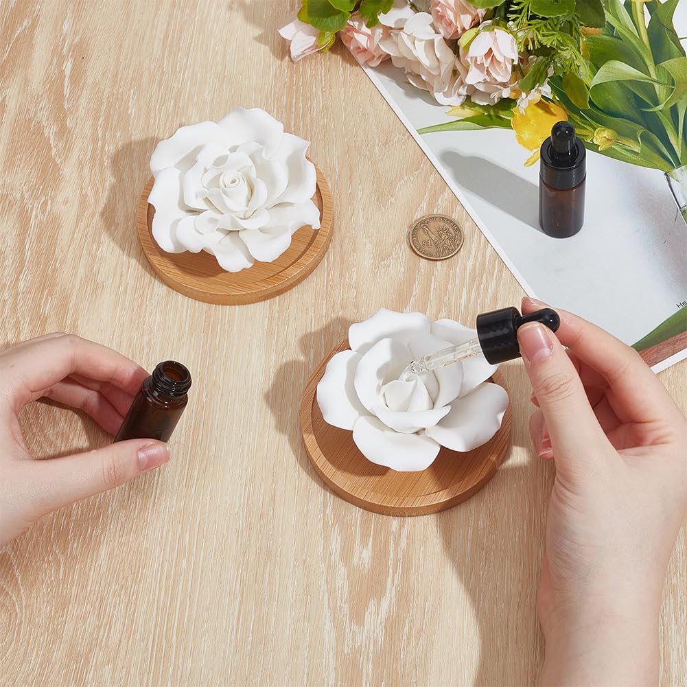 INFUNLY Diffusore di oli essenziali a forma di rose, in gesso, con base rotonda, 2 stili, set da 9,4 x 9,4 cm, per aromaterapia, per ufficio, casa, regalo