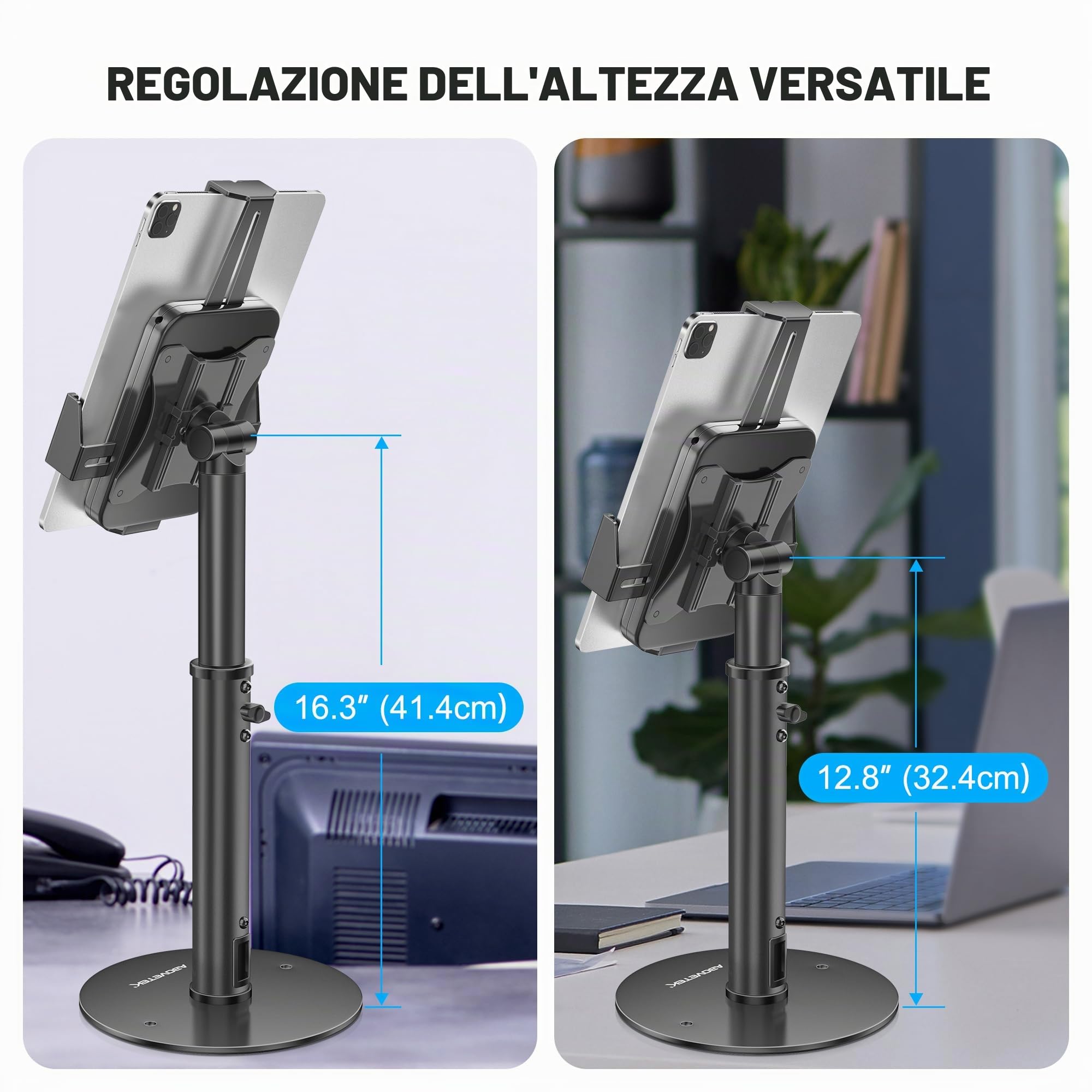 AboveTEK Supporto Antifurto per iPad - Supporto Regolabile in Altezza per Tablet da 7,9" a 11", Girevole a 360° per Kiosk POS