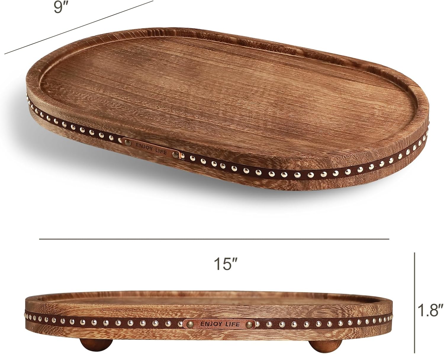Decor Decorative Round Tray 11.81in for Home Decor for Coffee Table Farmhouse Kitchen Table Living Room Bathroom Centerpiece Tray Decor Oval Rustic