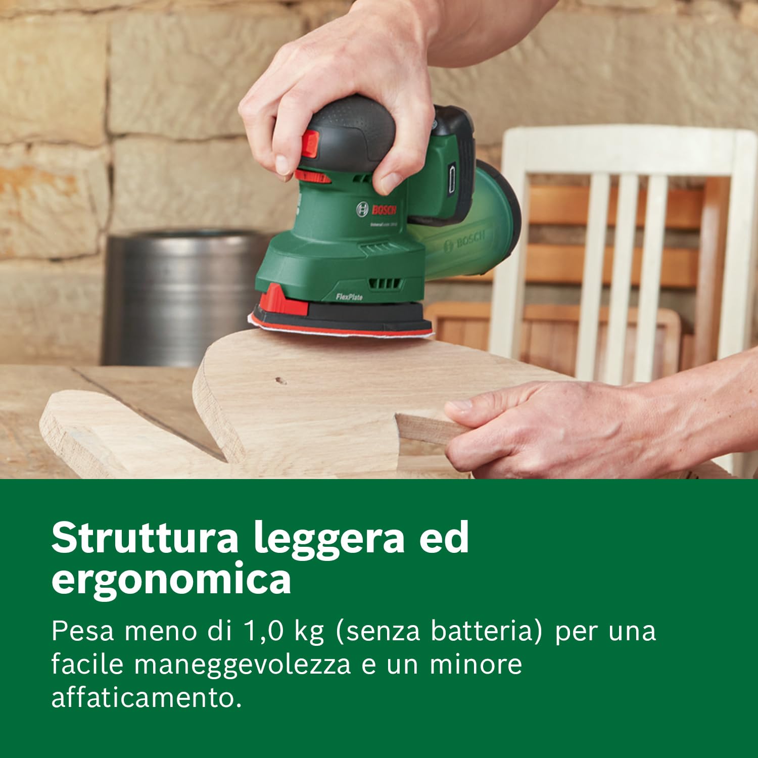 Bosch Home and Garden Levigatrice a batteria UniversalSander 18V-10 (senza batteria, 18 Volt System, per lavorazione del legno fai-da-te, 32 fogli di carta abrasiva) – Amazon Edition