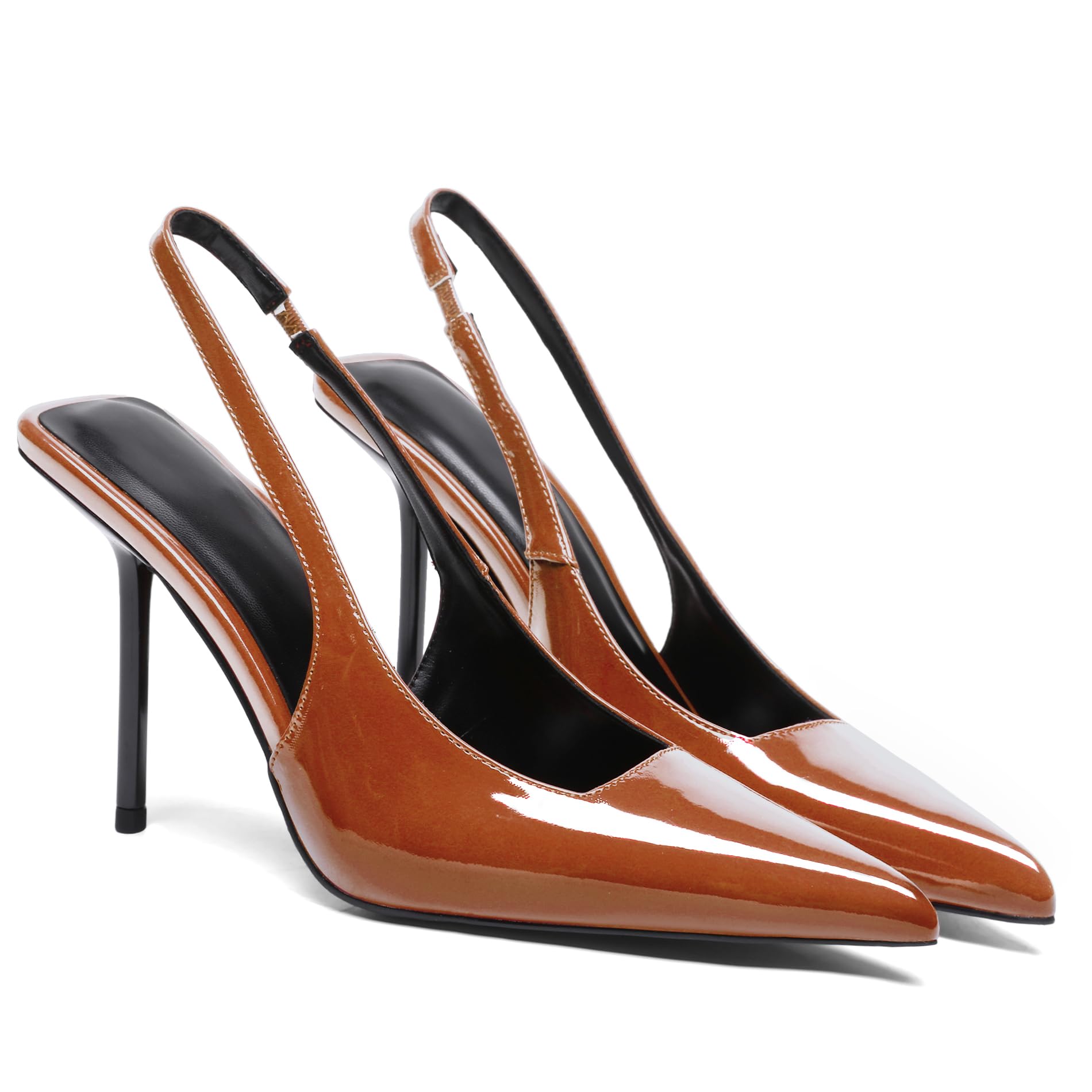 GERULATA Women's Slingback Stiletto Heels Stretch Strap Slip On Pumps Shoes Pointed Toe Backless Patent Leather Dress High Heels