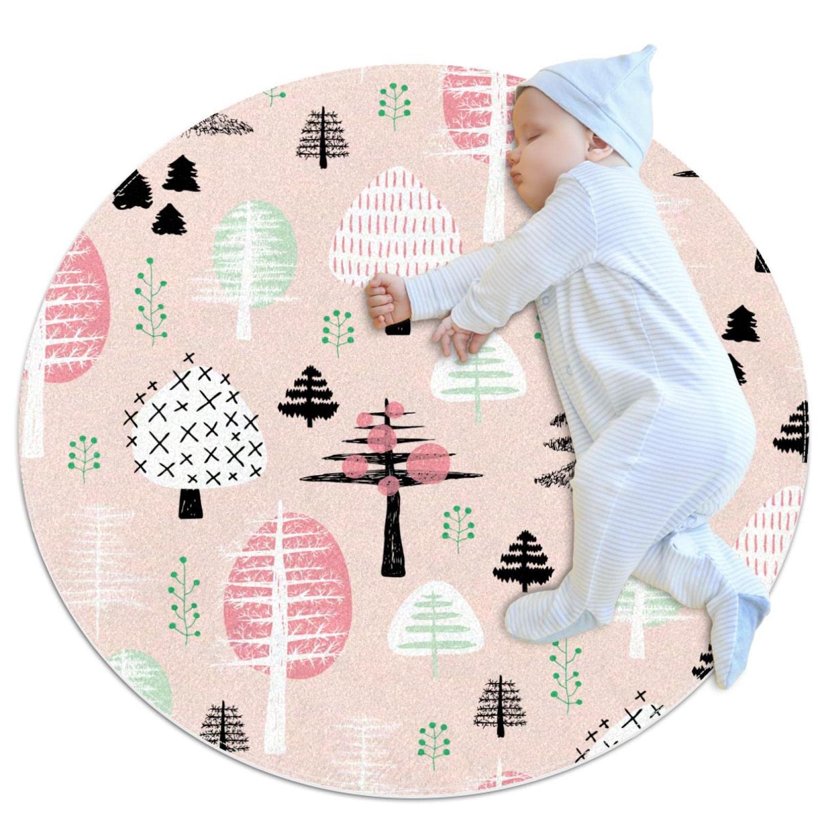 Tapis rond motif d'arbre 100cm moderne et antidérapant pour salon