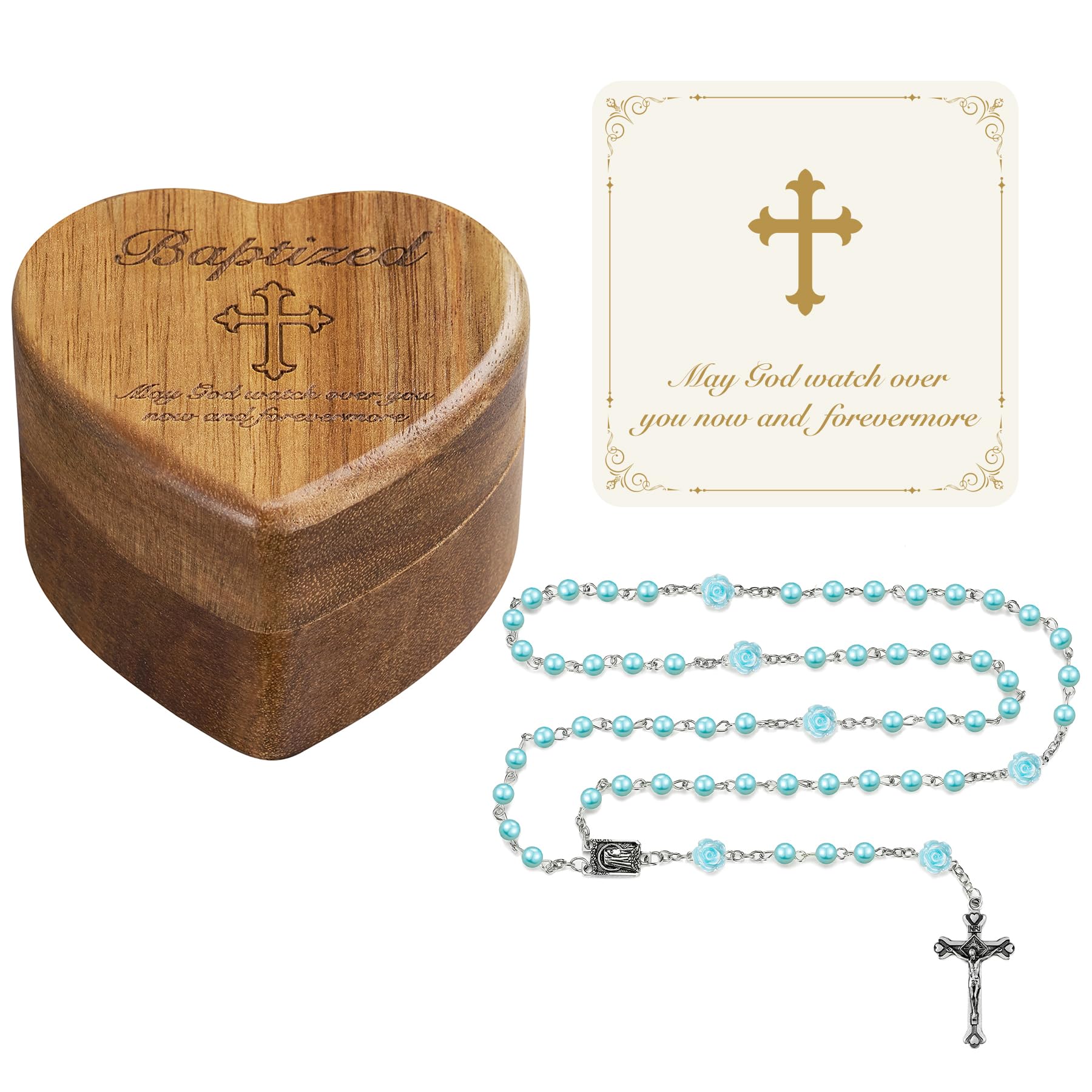 NORBU Baptism Gifts for Girl, My First Rosary with Ceramic Keepsake Box