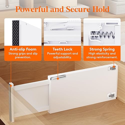 Miniatura 3 de Lifewit Paquete de 10 separadores de cajones de plástico de 6 pulgadas de alto, 13.5-22 pulgadas de alto, organizadores de cajones ajustables para