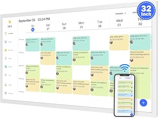 Smart Digital Calendar & Chore Chart for Family Schedules – 32 Inch Smart Touchscreen Interactive Display, Dual-WiFi, Auto-Sync Google iCloud Outlook Calendars, Selectable Reminders, Wall Mountable