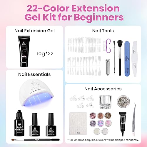 Miniatura 20 de Beetles - Kit de extensión de gel de uñas de polietileno, 6 colores de gelatina nude con solución deslizante, mejora de uñas para principiantes y 0