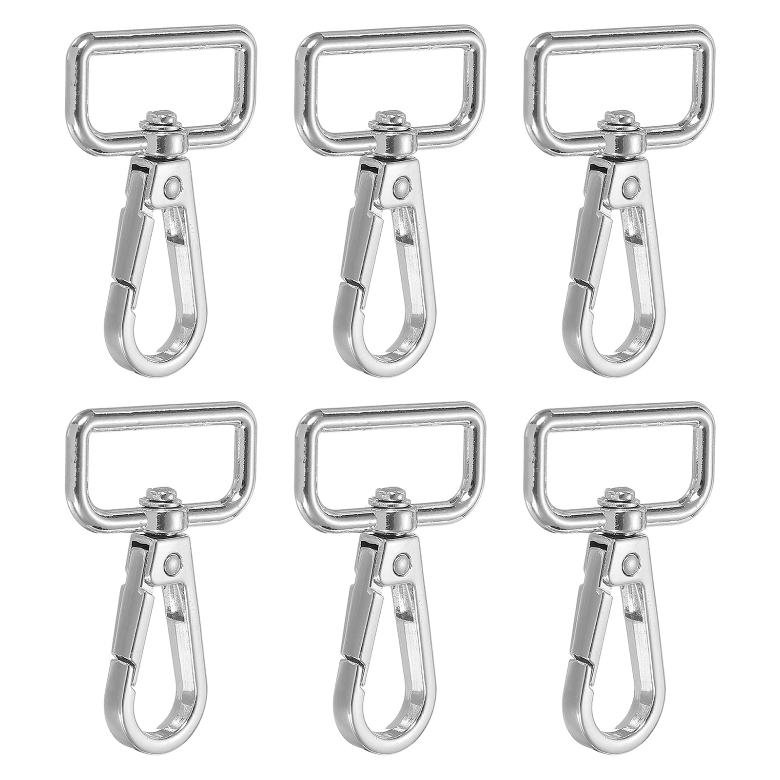 YELARXI Swivel Snap Hooks, Metal D Ring Keychain Lanyard Clip Hook Lobster Clasp Claw Push Gate Clip - Fitting for(Purse Making - Sewing - DIY Crafts) 6 Pcs & 1" & Silver White