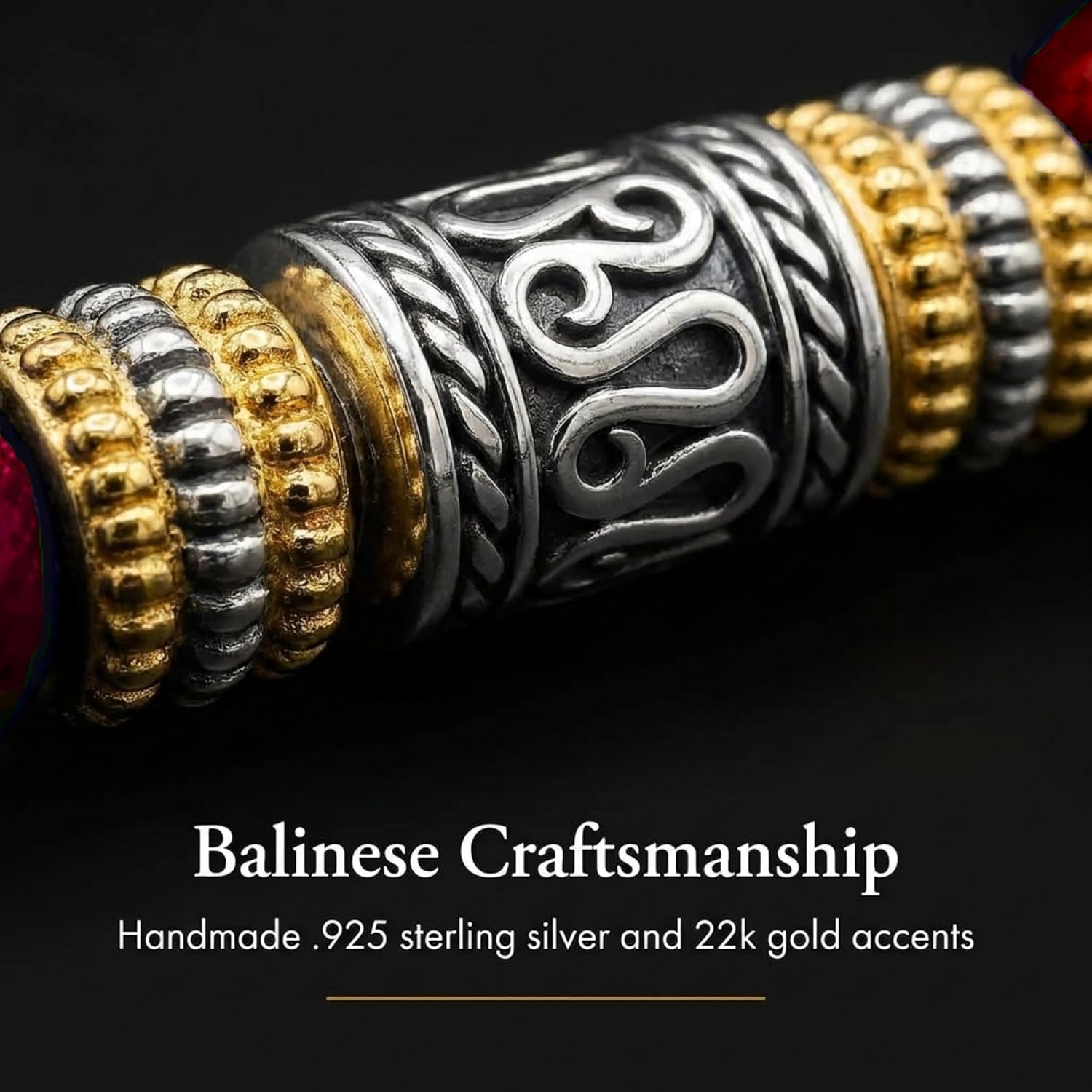 Kartini Studio Garnet Bracelet, Men's Garnet and Sterling Silver Beads Bracelet