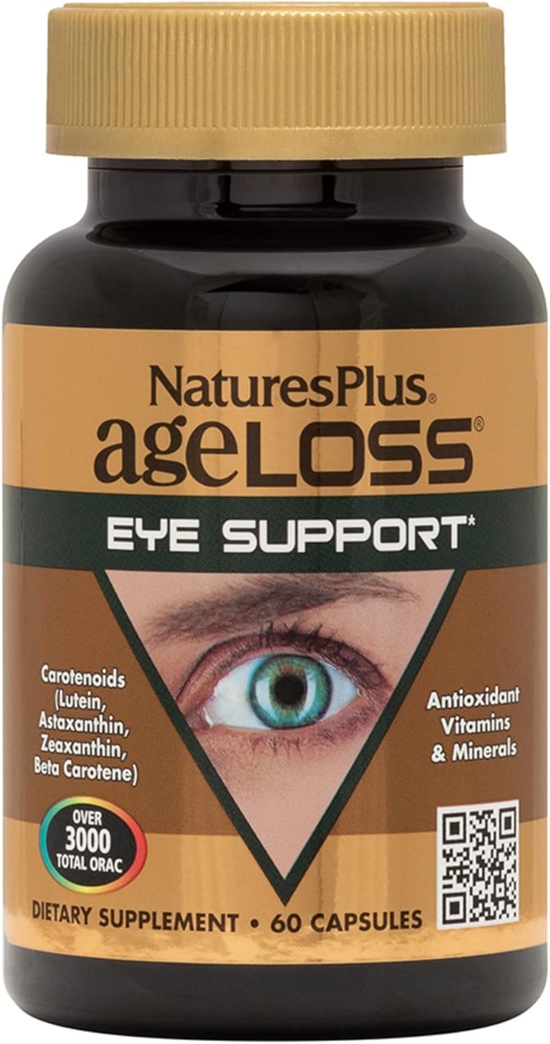 NaturesPlus AgeLoss Eye Support - 60 Capsules - with Lutein, Astaxanthin & Zeaxanthin - Vegetarian, Gluten Free - 30 Servings