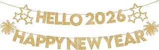 KatchOn Glitter Gold Happy New Year Banner 2026 10 Feet | No DIY, Hello 2026 Banners for Happy New Year Decorations 2026, New Years Banner, New Years Eve Party Supplies 2026