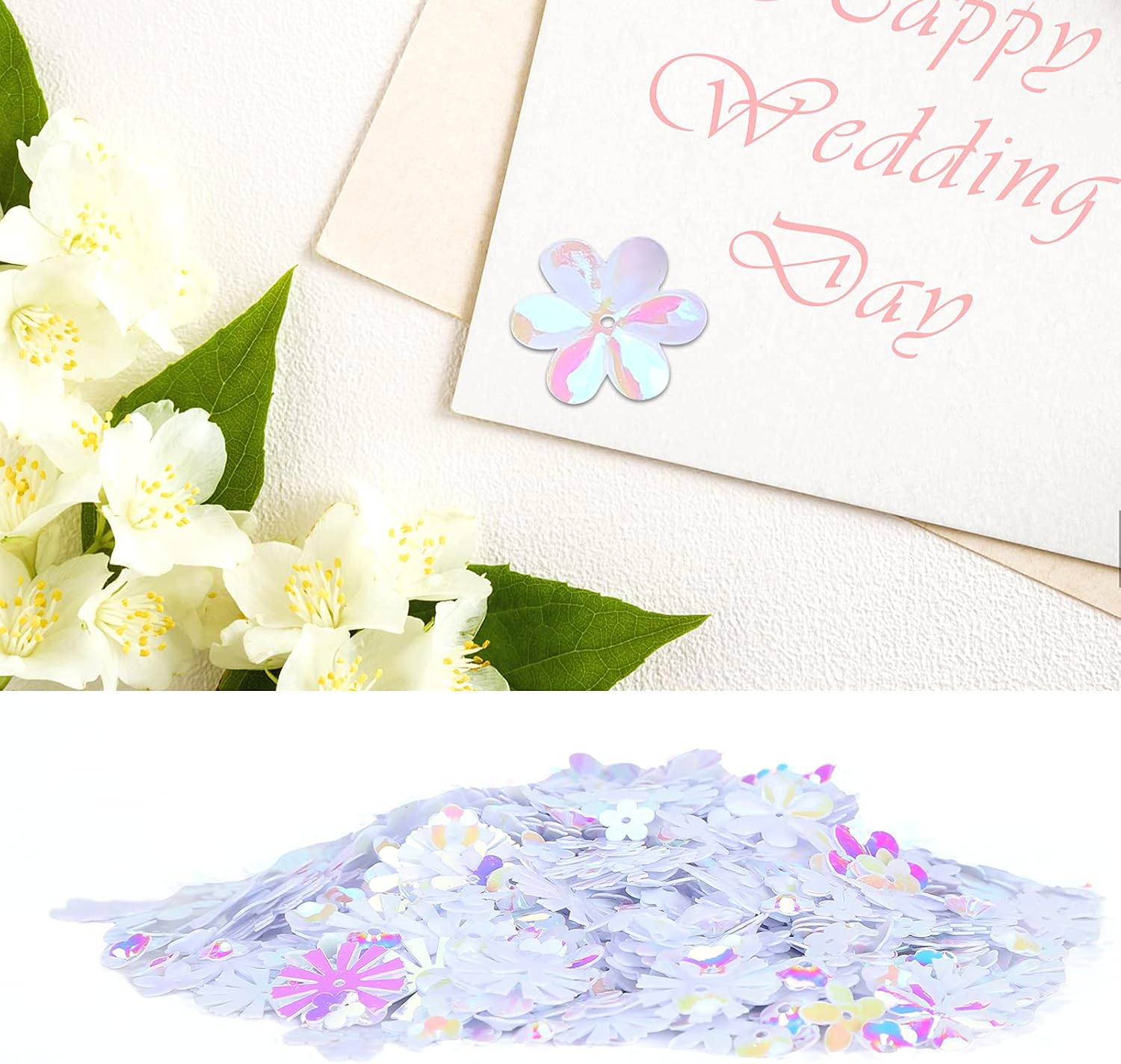 Pssopp Colorful Flower Shape Wedding Confetti, Beautiful Party Supplies for Handmade Crafts Holiday Decoration Box Filling (White Colorful) image 4