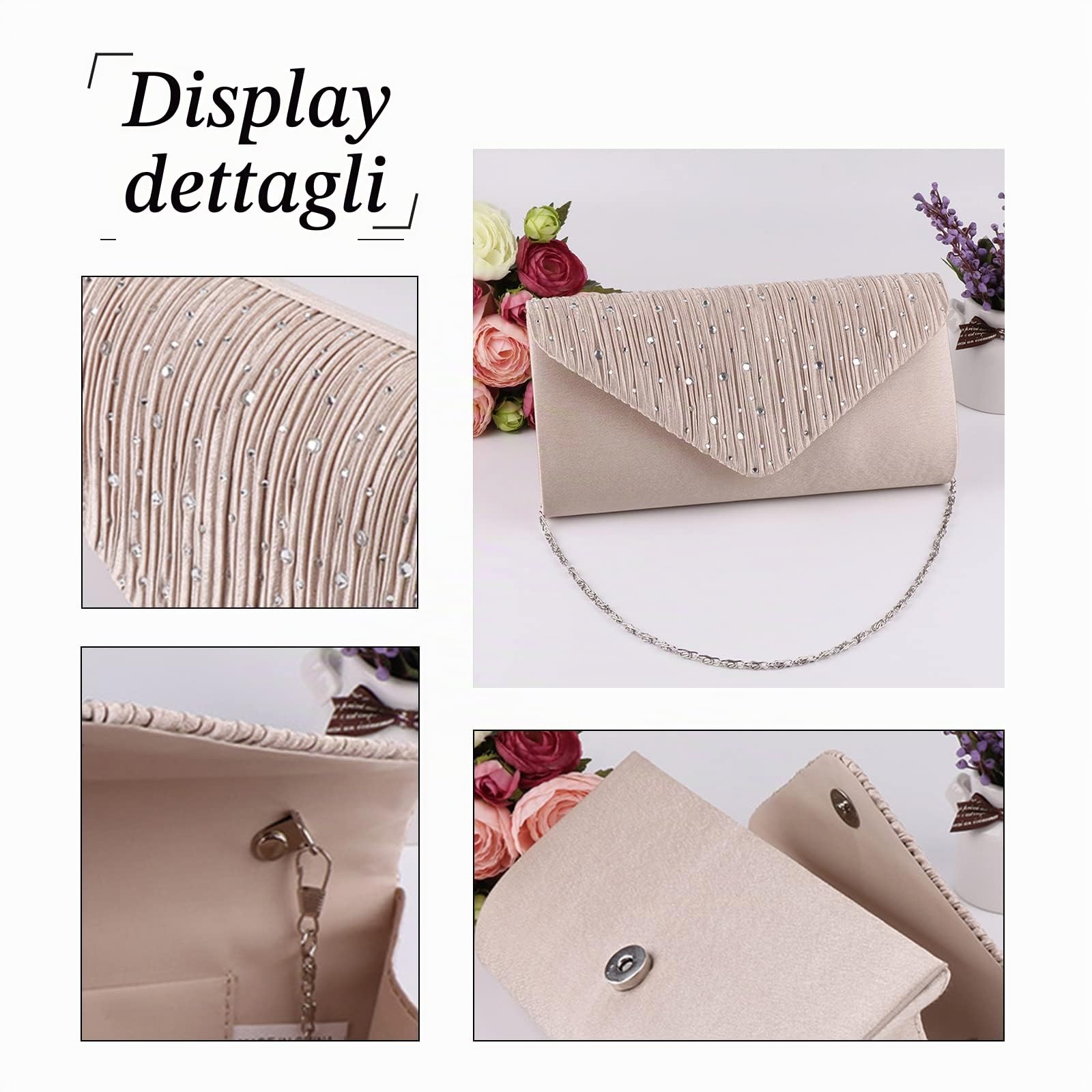 CORIOS Clutch Pochette da Sera Donna con Strass e Catena Elegante - Borsa Messenger a Tracolla per Cerimonia, Sposa, Cocktail, Festa, Ballo - Blu Scuro