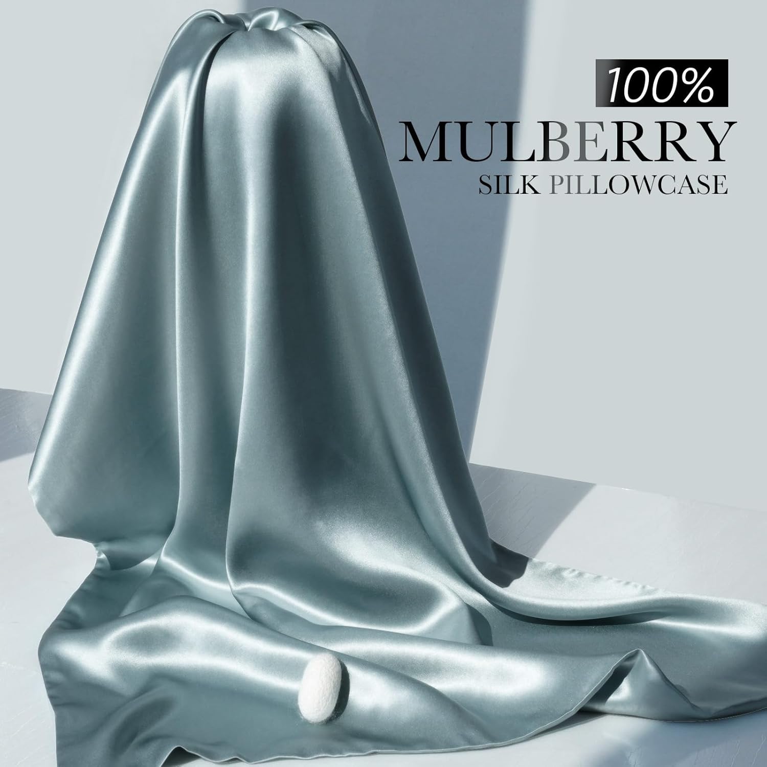 100% Mulberry Silk Pillowcase for Hair and Skin, 22 Momme Pure Natural Silk Pillow Case Both Sided with Zipper, Pillow Cover for Women Mom Men (Airy Blue, Queen 20''×30'', 1 Pack) - Image 4
