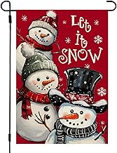 CROWNED BEAUTY Christmas Snowman Garden Flag 12x18 Inch Double Sided Red Xmas Let It Snow Decoration for Outside Yard CF1898-12