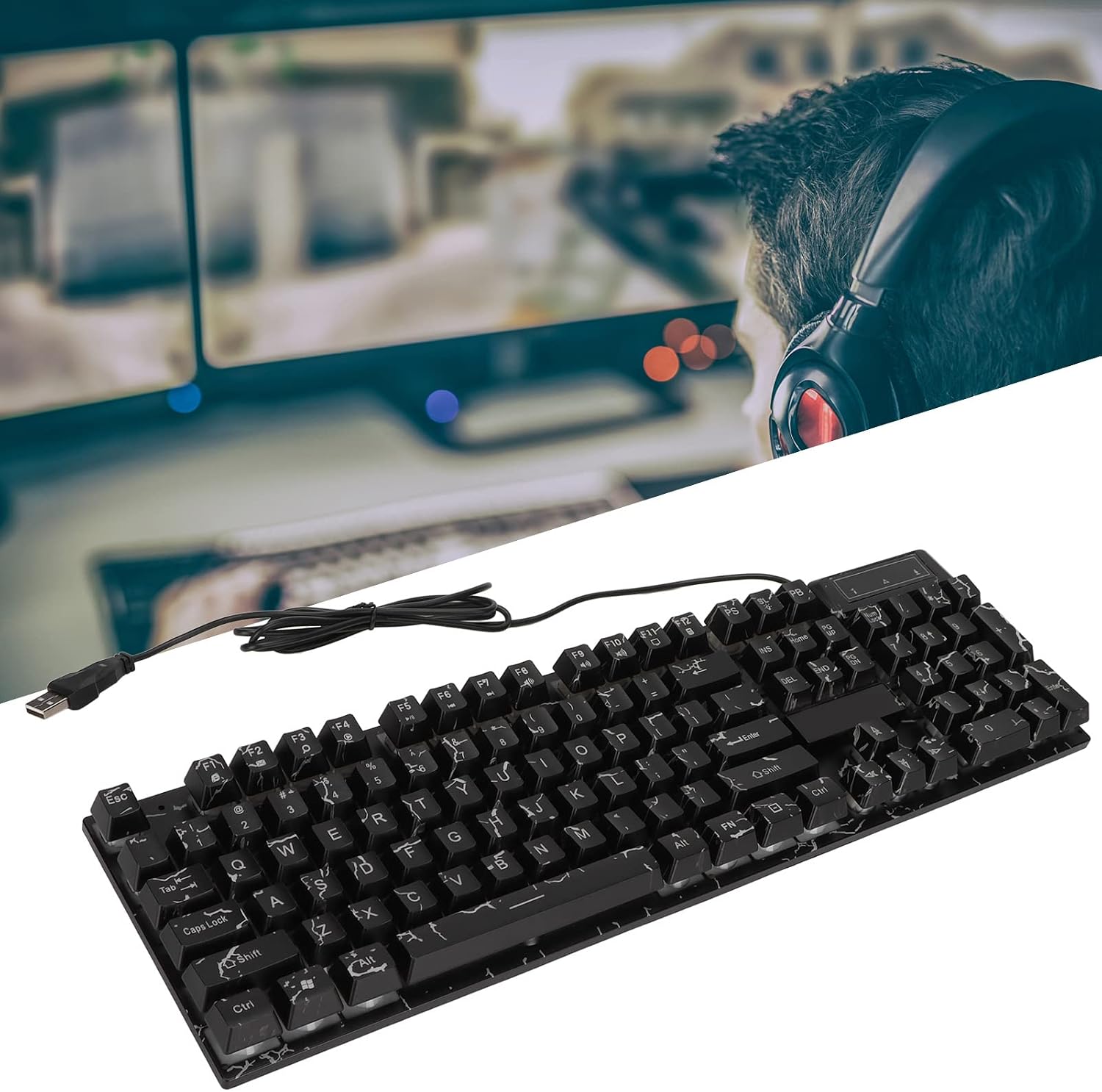 USB Wired Mechanical Gaming Keyboard, 104 Keys RGB Colorful Lighting Portable Mechanical Keyboard with Suspended Keycaps for PC Computer