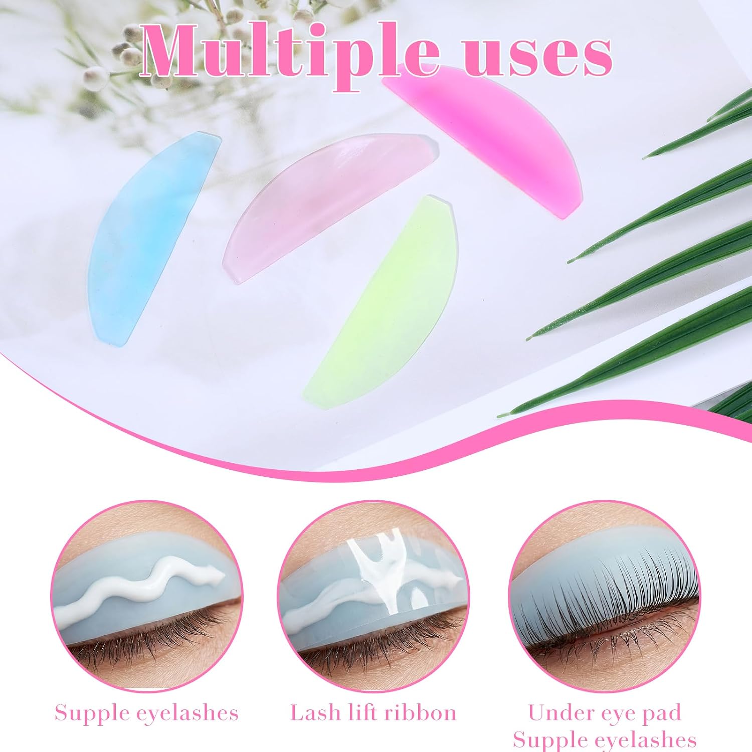 Molain 8 Pcs Flat Lash Lift Shields, Korean Lash Lift Pads Ultra-Thin Self Adhesive Reusable Lashes Lifts Shields Eyelashes Glueless Pad for Salon Perming Glueless Softening Pads