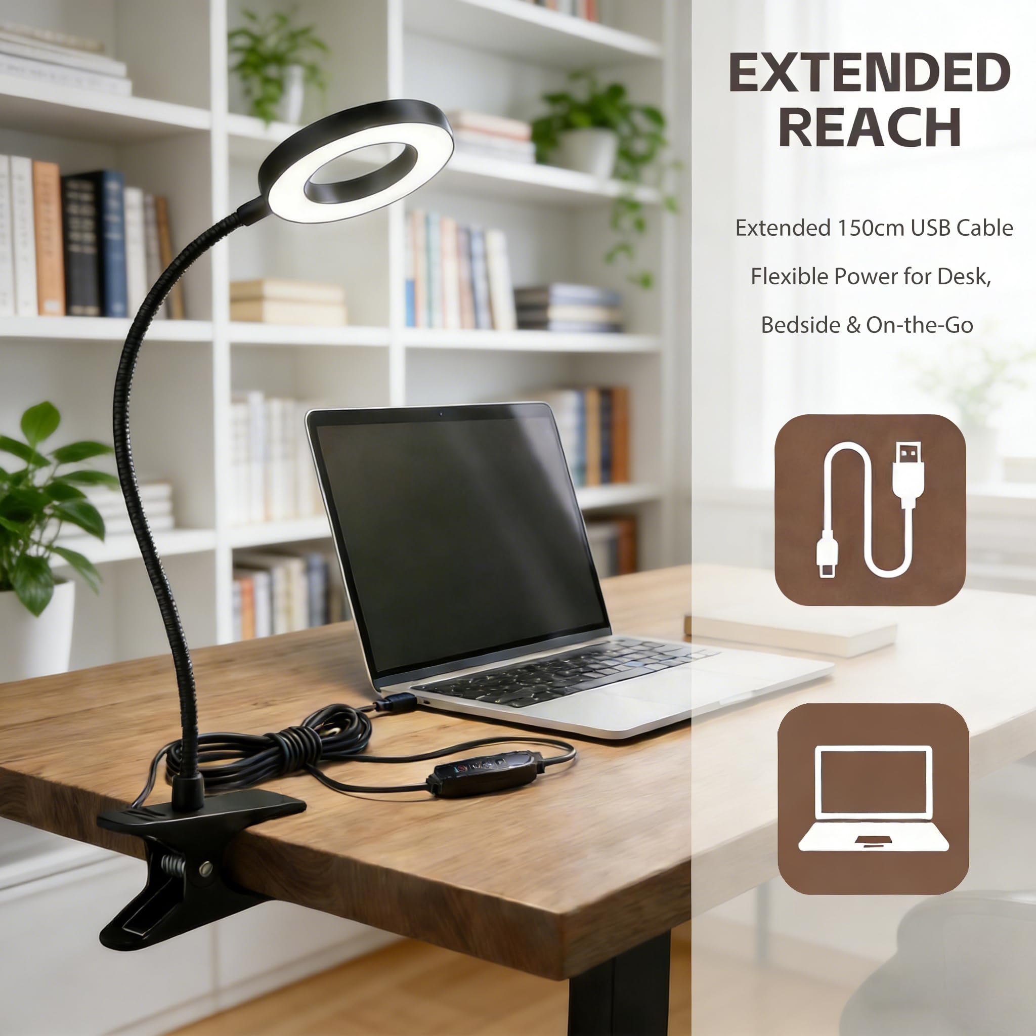 Sunny Power Lámpara de escritorio, [3 modos de color y 10 brillo] Luz de lectura LED con abrazadera, luz de libro de brazo flexible de silicona para niños, libro de lectura en la cama por la noche