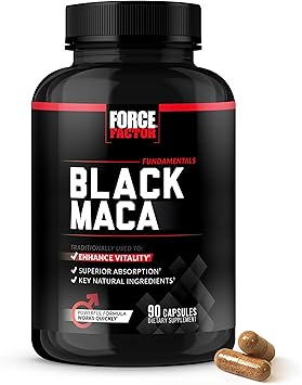Force Factor Black Maca Root Supplement for Men, 1000mg Maca Negra Extract for Energy, Hormonal Balance & Vitality, Superior Absorption with BioPerine, 90 Capsules
