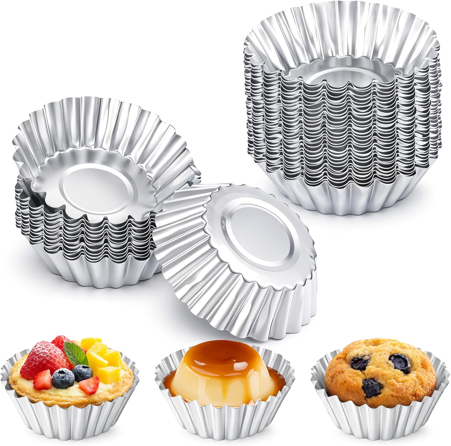 30 Pcs Mini Tart Pans 2.75 Inch Reusable Tartlet Cupcake Baking Mold Aluminium Egg Tart Molds Mini Pie Tins for Baking Egg Tarts Pies Cupcakes