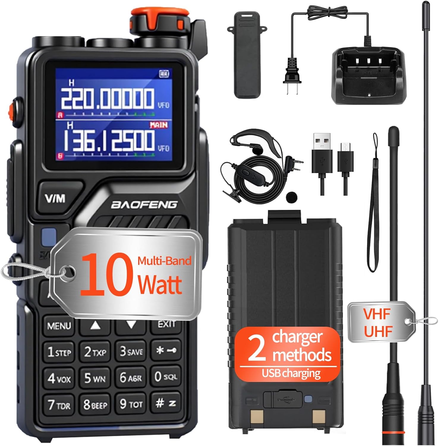BAOFENG K5PLUS 10W Ham Radios Charginng for Hunting Survival Gear,NOAA Weather Radio with Copy Frequency