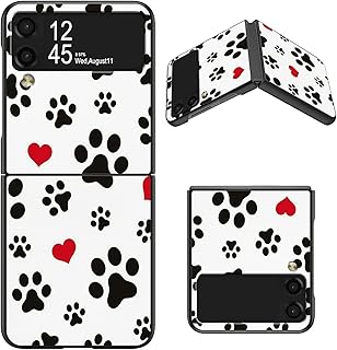 BWEGRHE Designed for Samsung Galaxy Z Flip 3 5G Case, Slim Hard PC with Cute Dog Paw Prints Pattern Design, Shockproof Wireless Charging Phone Cover for Galaxy Z Flip 3 (2021)