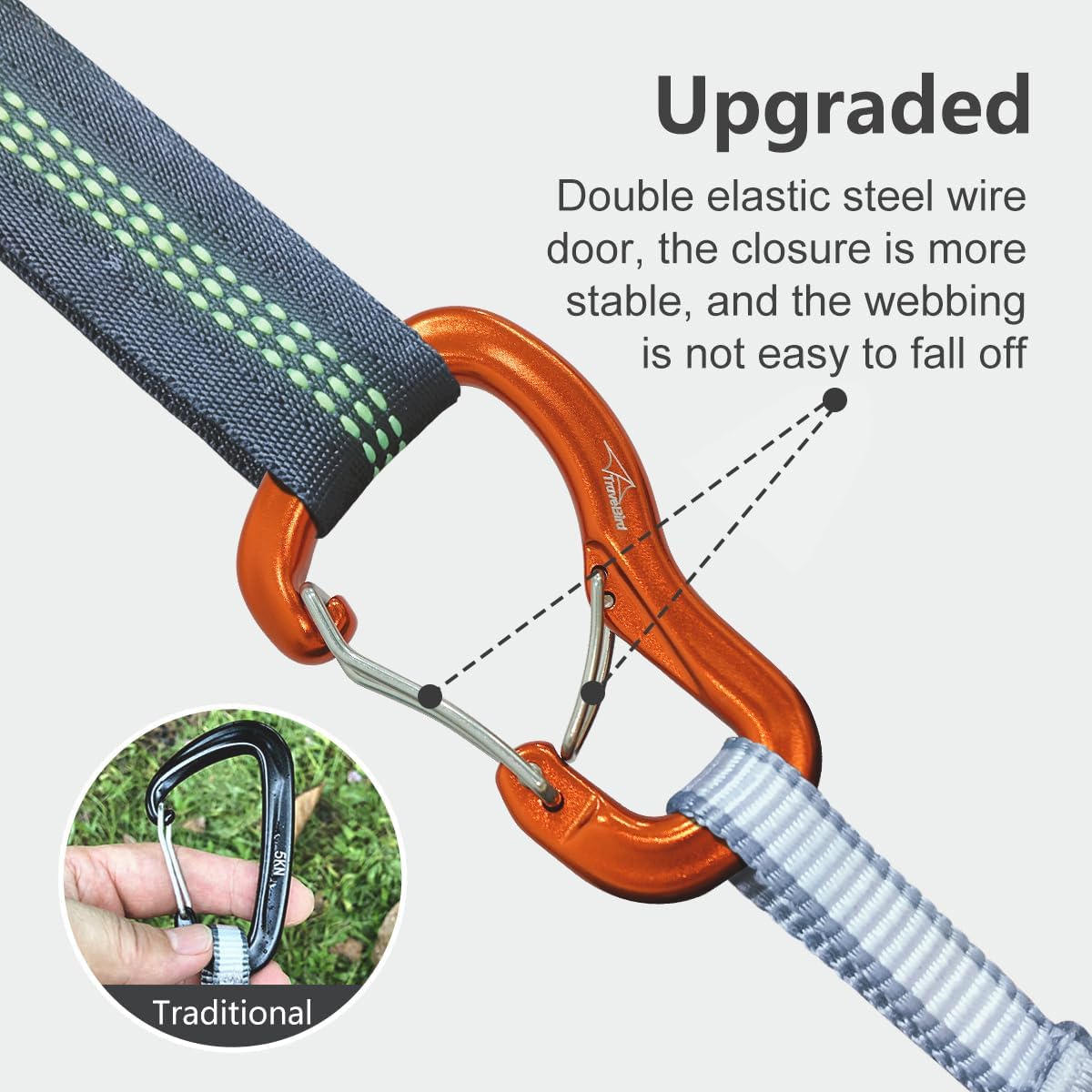 Heavy Duty Carabiner Clip Hook 8KN (1763 lbs), 2 PCS Ultra-Light Aluminum Caribeaners with Double Door D Ring Shape, for Hammock, Camping, Hiking, Backpacking, Dog Leash, Keychain Clip - Image 3