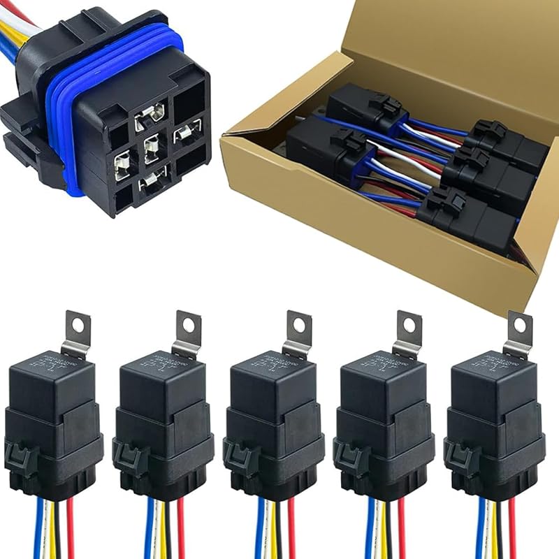 Relé automotivo SPDT 5 pinos 40/30 A 12 V DC Silunqichepj com chicote à prova d’água – Kit com 5