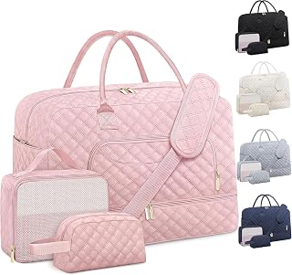 Extra Large Travel Duffel Bag, Weekender Bags for Women with Shoe Compartment, Personal Item Travel Bag with Wet Pocket for Carry On Overnight, Gym, Airplanes and Hospital Bag Pink