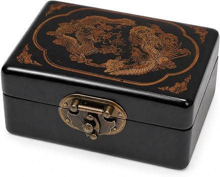 LOGOFUN Vintage Wooden Jewelry Box with Lock | Chinese Style, Dragon Pattern, Retro Trinket Box Jewelry Container, For Necklace Earring Bracelet