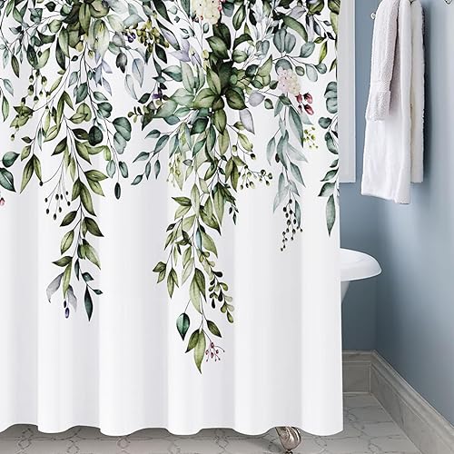 Miniatura 9 de Cortina de ducha verde para baño, juego de cortinas de ducha de hojas verdes en acuarela, cortina de ducha impermeable para plantas, cortinas de