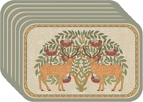 Juego de 6 manteles individuales rectangulares de PVC con diseño de reno marrón, resistentes al calor, impermeables, suaves y duraderos, decoración