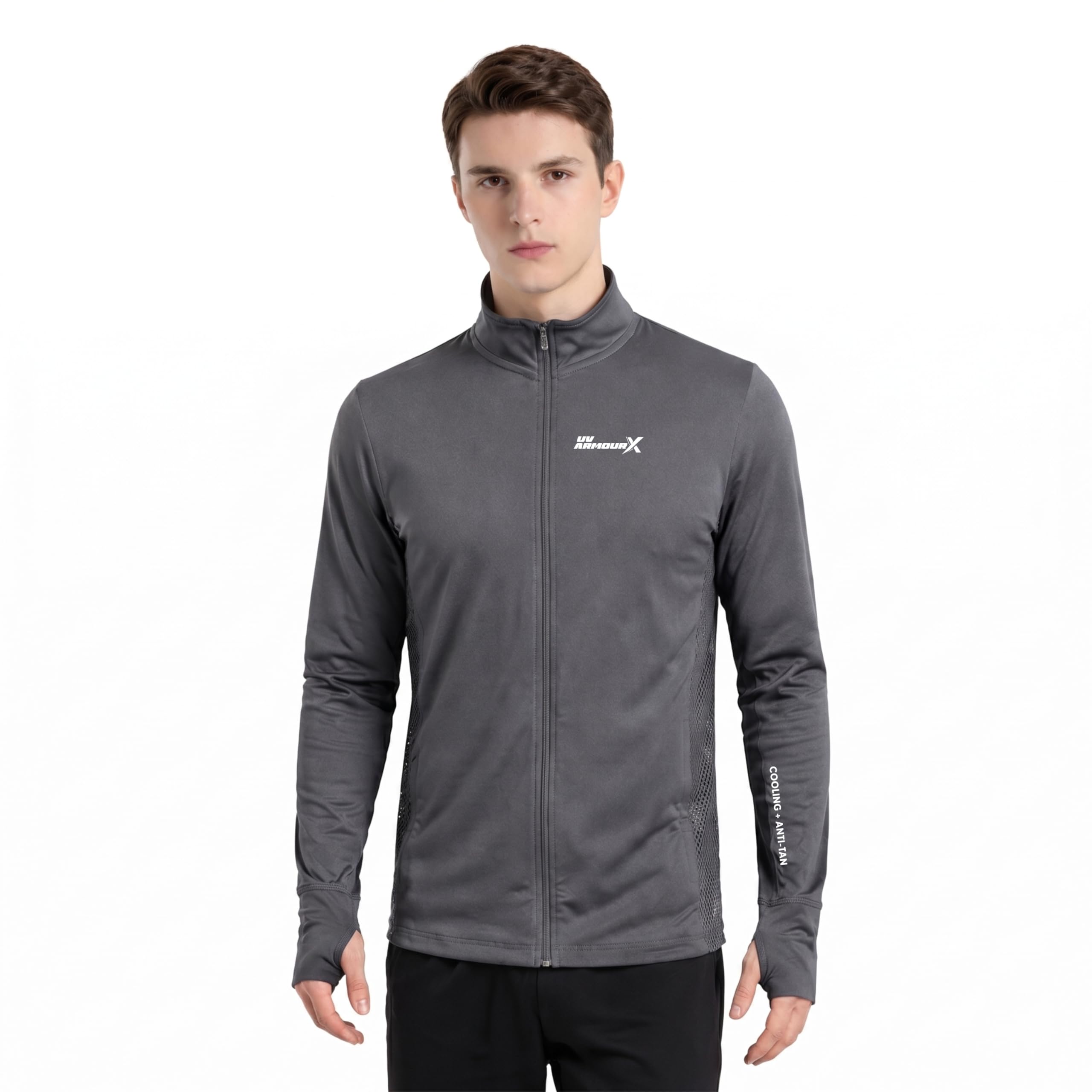 FUNKY MONKEY UV ArmourX UV Protection Sunscreen with Mesh Ventilation Jacket | Anti-Tan Cooling Jacket | Lightweight Quick Dry Summer (IN, Alpha, 5XL, Regular, DARK GREY)