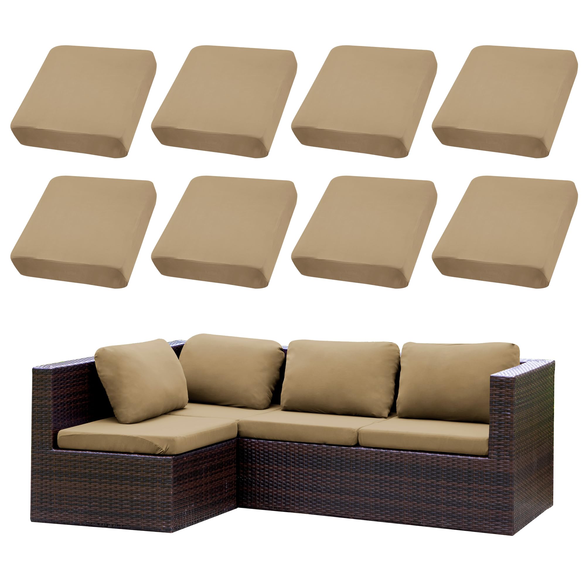 Patio-Kissenbezüge | Outdoor-Sofabezüge | Stretch-Sofakissenbezüge | Sofabezüge | Abnehmbar und maschinenwaschbar. (8, Khaki)